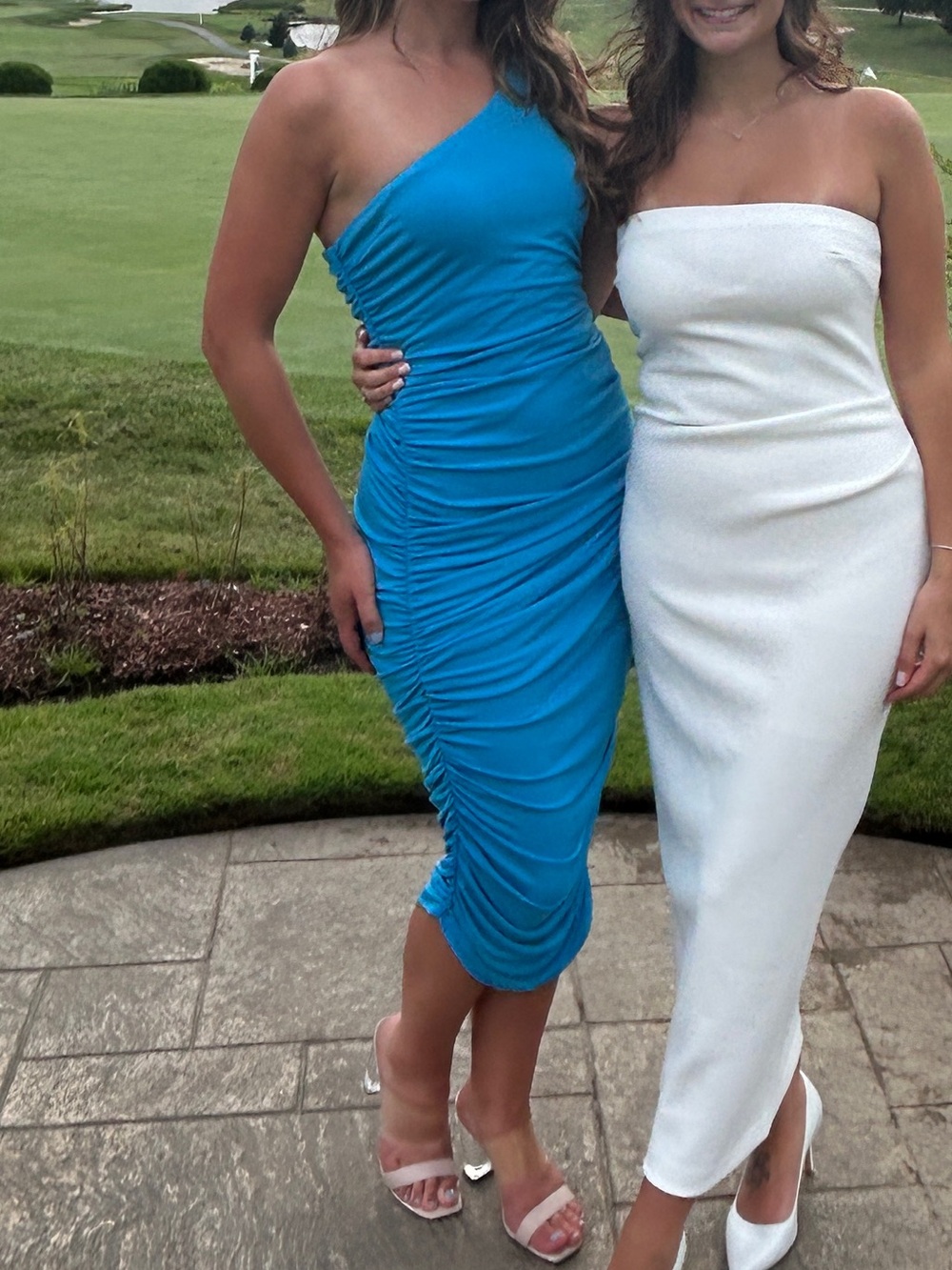 Blue One-Shoulder Ruched Midi Dress - Women